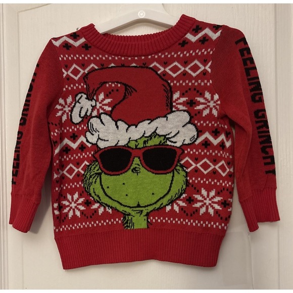 The Grinch Other - Grinch Red Holiday Sweater, Infant 18M "Feeling Grinchy" Grinch With Santa Hat